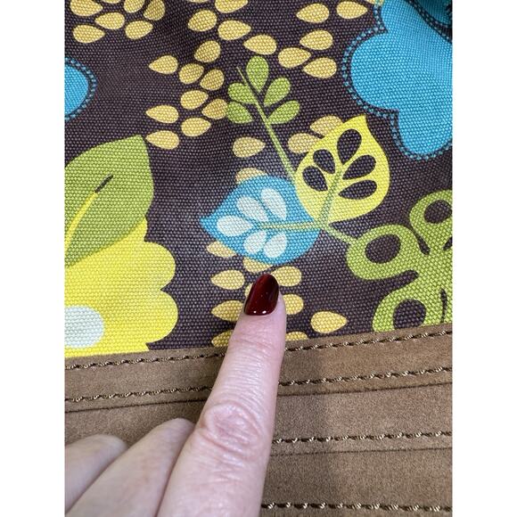 Fossil Large Hobo Crossbody Bag Key Bird Charm Leather Trim Floral Purse Boho - Picture 11 of 11